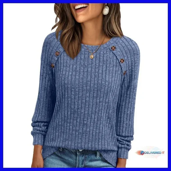Long Sleeve Tunic Sweater Top Button Detail Casual Work Wear Plus Size