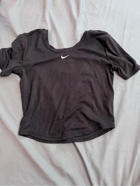 Nike Black Scoop Neck Crop Top with White Swoosh