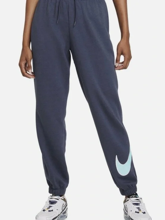 Nike Sportswear Easy Fleece Joggers Navy Sweatpants with Aqua Swoosh Accent