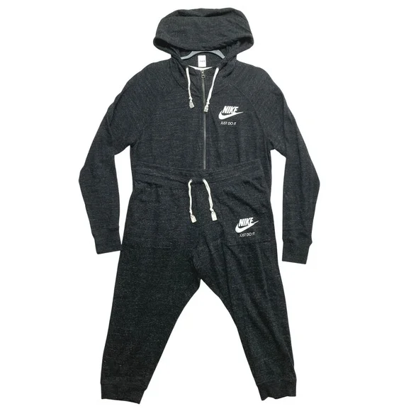 Nike Tracksuit Womens Large Black Heathered Full Zip Hoodie Capri Joggers Set