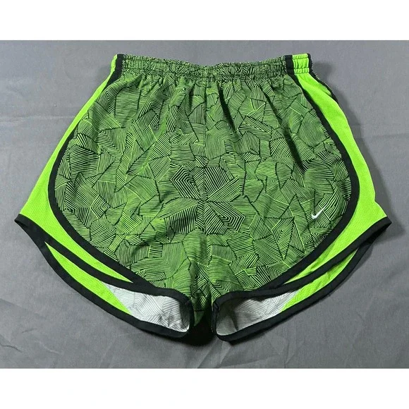 Nike Womens Dri-FIT Tempo Running Shorts Neon Green Black Geometric XS