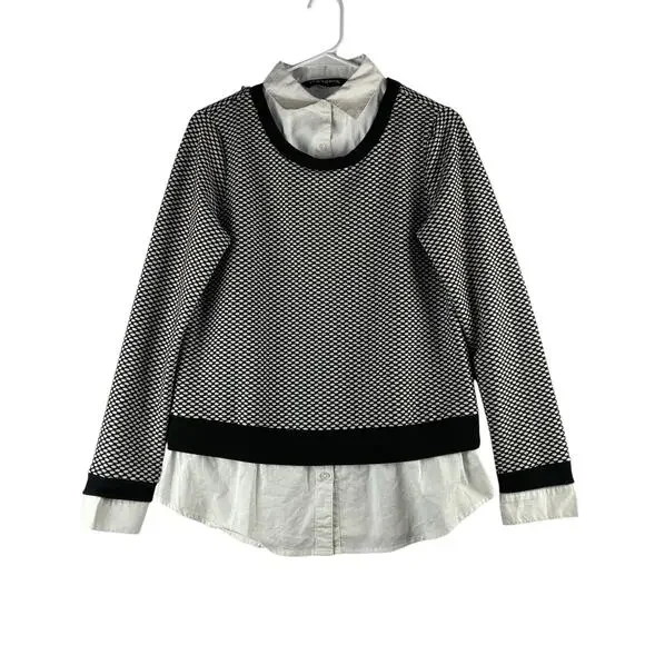 Sharagano Faux Layered Sweater Blouse Womens Measured Medium Academia Preppy
