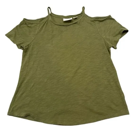 Maeve Anthropologie Olive Green Cold Shoulder Tee Tshirt Size S