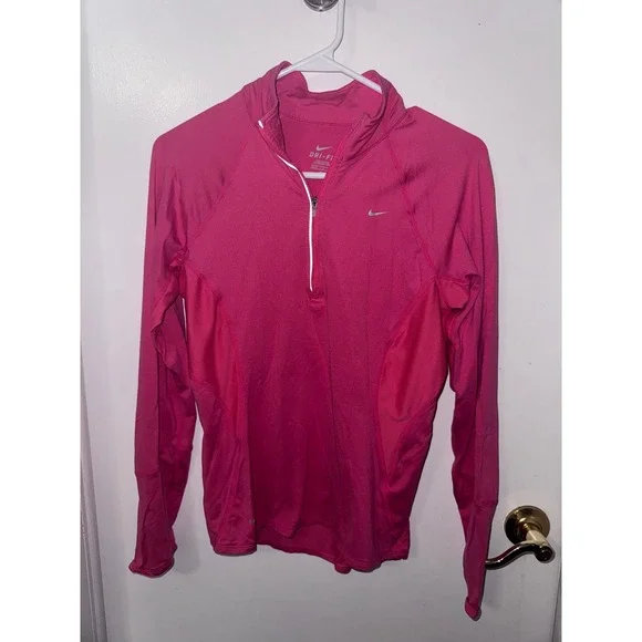 Nike Dri-FIT Womens Pink Quarter Zip Running Pullover Top Small S 4-6
