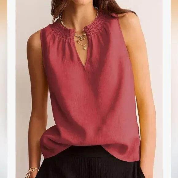 Women’s Red Sleeveless V-Neck Top Size Small