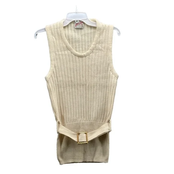 White Ram 100% Wool Sweater Vest Top Women's Small‎ Ribbed Avant Garde Chic 70s