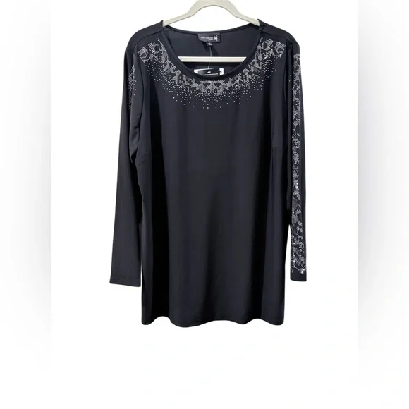NWT Antthony women’s 1X long sleeve sequin embellished black & silver blouse