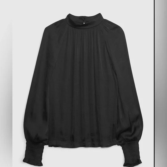 GAP Black Satin Mockneck Blouse | Size Medium |