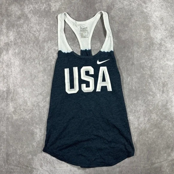 Nike Team USA Olympic Racerback Tank Top XS Navy Blue White Dip Dye Graphic