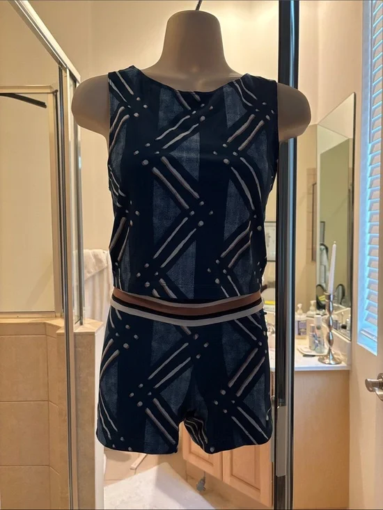 Nike Navy Geometric Athletic Crop Top & Shorts Set