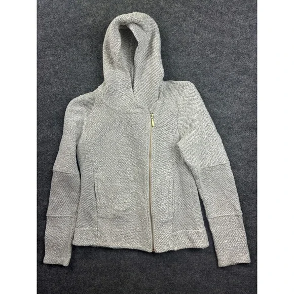 Lucky Brand Hoodie Womens Large Grey Marled Asymmetric Zip Textured Knit Jacket