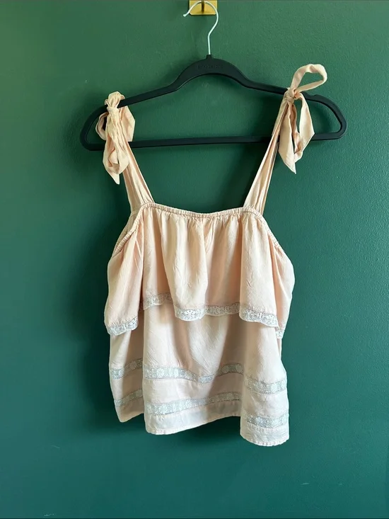 American Eagle Outfitters Peach Ruffle Tie-Shoulder Camisole