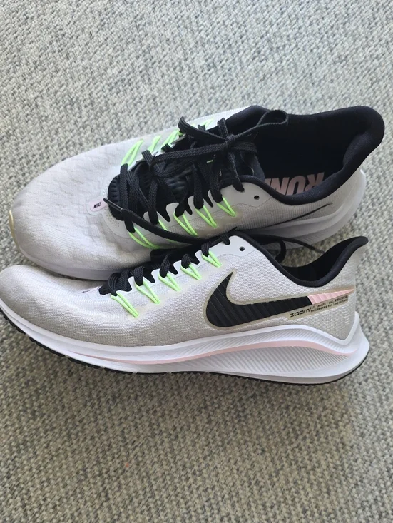 Women's Nike White & Black Running Shoes with Neon Green & Pink Accents
