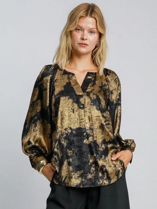 Umgee metallic pant set in gold & black Blouse Sz S