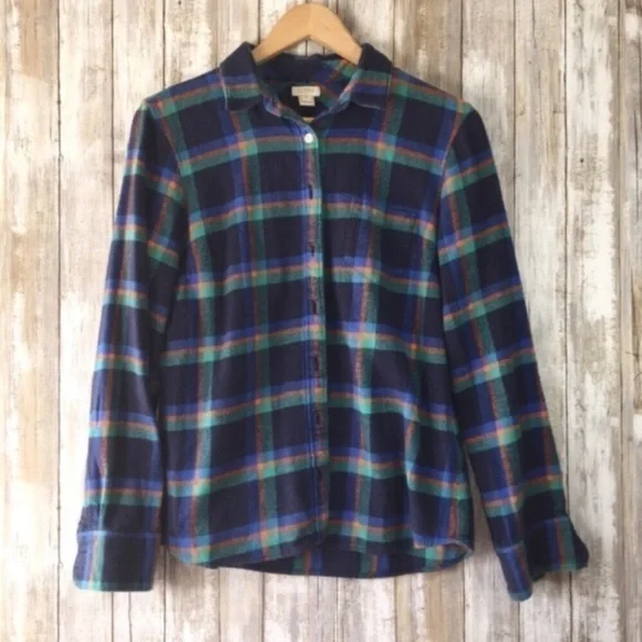 J.Crew Blue Green Plaid Button Down Shirt Medium Cotton Casual Top