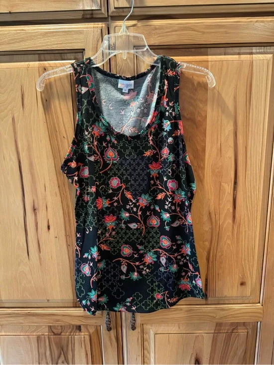 LuLaRoe Black Floral Tank with Teal and Coral Accents
