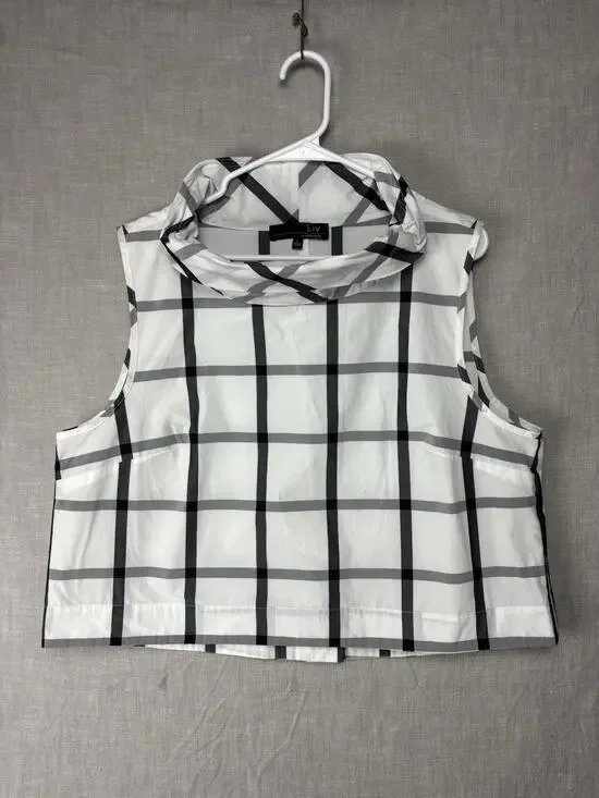 Liv by Habitat Sleeveless Top L Gray & White Plaids