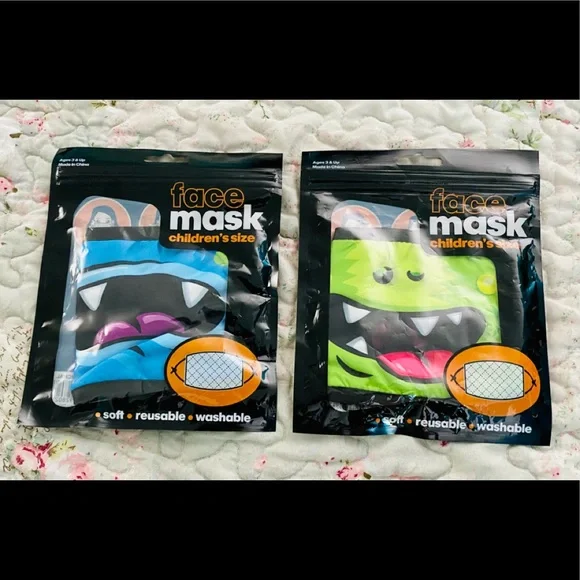 Children’s One Size Monster Face Mask Set Of 2 NWT