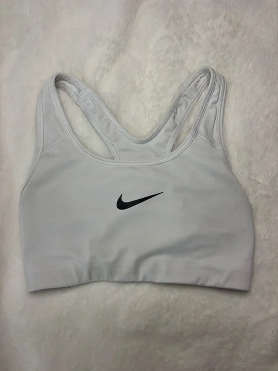 Nike White Racerback Sports Bra with Black Swoosh