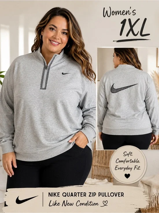 Nike Light Gray Quarter-Zip Pullover Sweatshirt