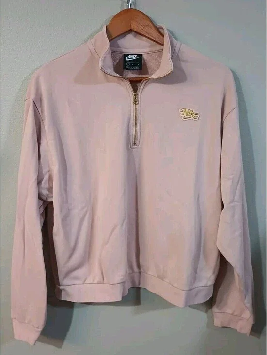 Women's Large Nike Sweatshirt Crop Oversized Barbie Pink Gold Logo Jacket