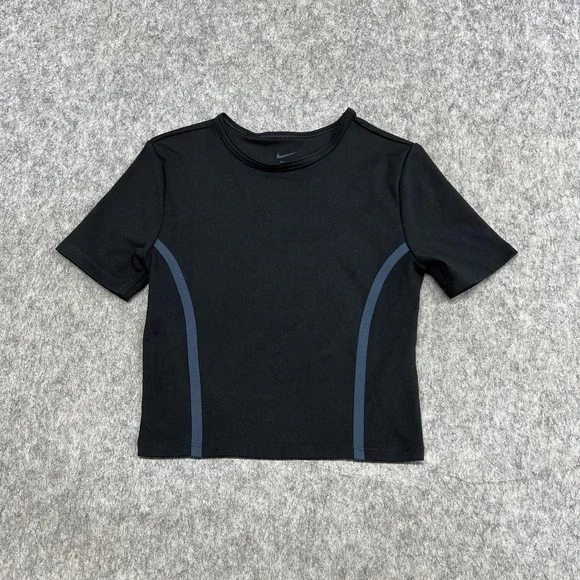 Nike One Shirt Womens S Black Cropped Dri-FIT Short Sleeve Fitted Top