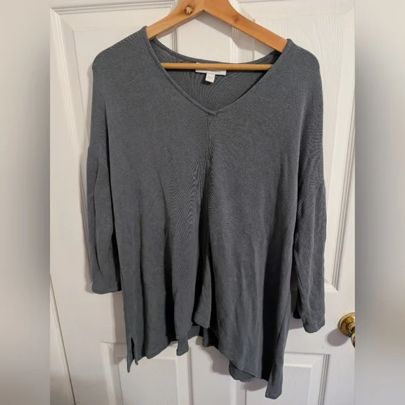J. Jill Womens Top Gray 3/4 Sleeve Sunwashed Shirt Pullover Size Small PureJill