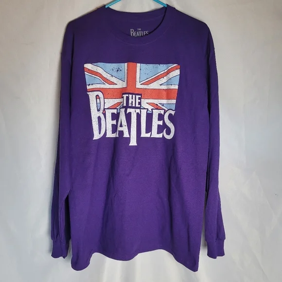 The Beatles Long Sleeve Graphic Logo Purple Tee Unisex Size Large NWOT