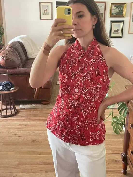 Vintage Red Bandana Print Halter Top