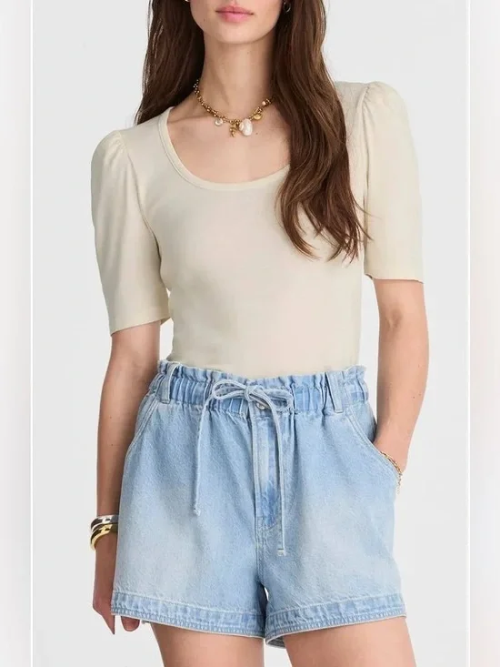 Madewell Puff-Sleeve Scoop Neck T-Shirt in Vintage Ivory size XXS