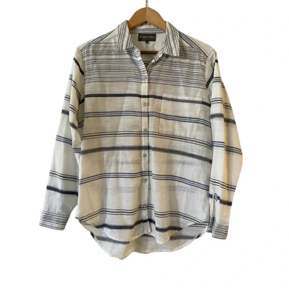 Michael Stars Size S Women's White Stripe Button Up Shirt Pocket‎ Long Sleeve