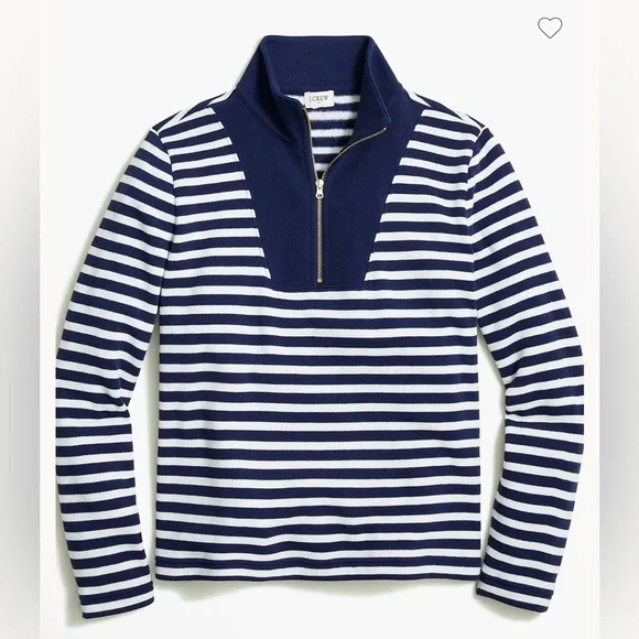 J.Crew Striped Cloudspun Fleece Half-Zip Sweatshirt Navy White Size Medium