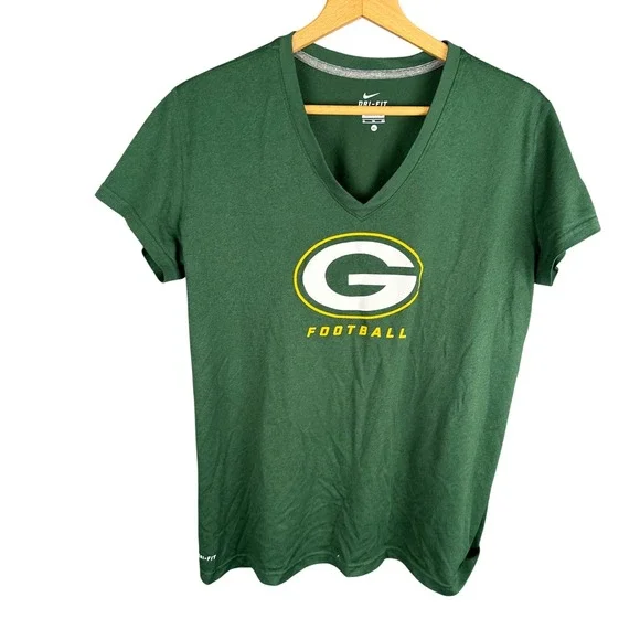 Nike Dri-FIT Green Bay Packers V-Neck Football T-Shirt Green Womens XL