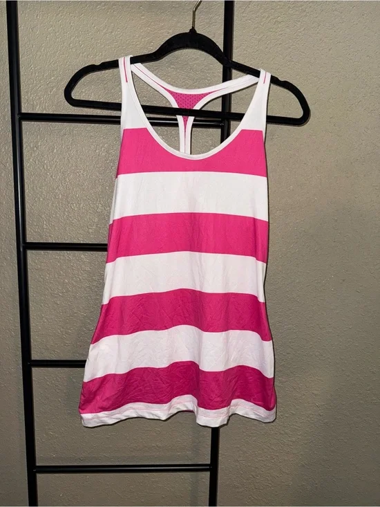 Nike Pink and White Striped Racerback Tank Top