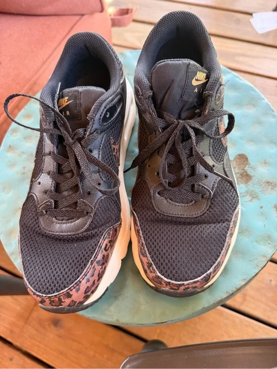 Nike Black Sneakers with Gold Logo and Leopard Accent