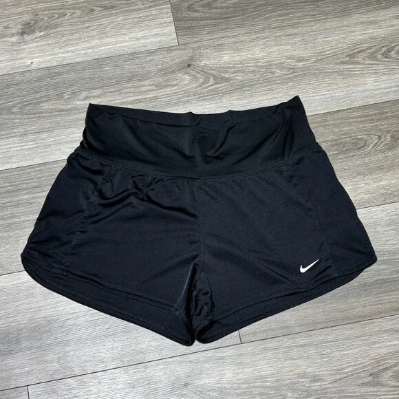 Nike Dri-FIT Black Running Shorts Drawstring White Swoosh