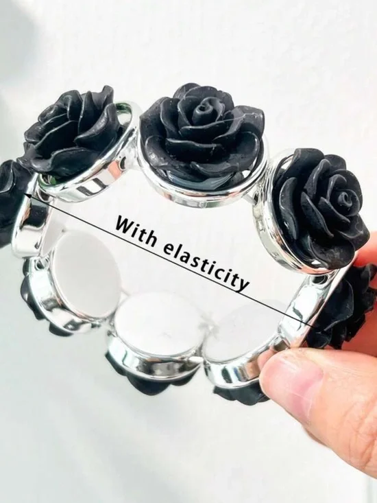 Gothic Dark Aesthetic Black Rose Wide Bangle bracelet