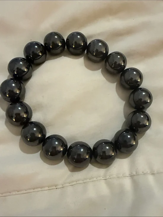 Classic Hematite Bead magnetic Bracelet - Black plus matching pierced earrings