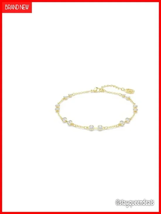 Swarovski Crystals Gold-Tone Link Bangle Bracelet Adjustable