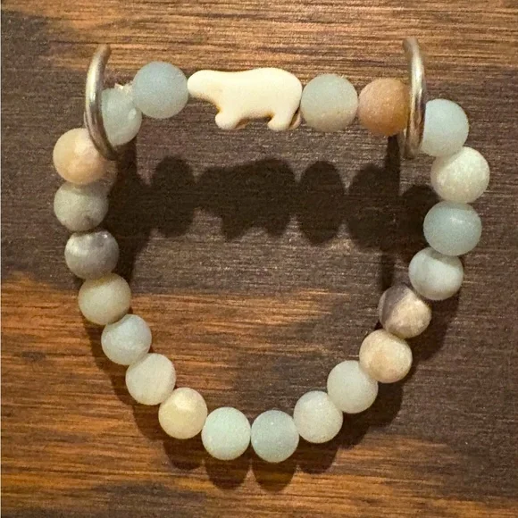 Fahlo, Beaded Stone Bracelet with Polar Bear Charm, Skystone Color