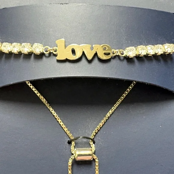 NWT, Gold Love Bracelet with Rhinestone Crystal Accents, Adjustable