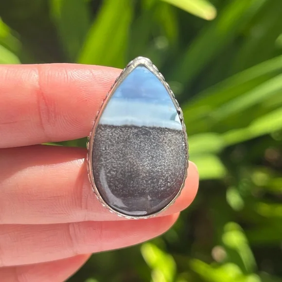 SIZE 6 925 silver plated scenery owyhee‎ opal ring 0136