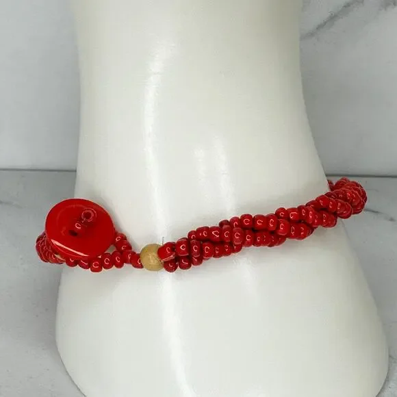 Orange Seed Bead Twisted Multi Strand Bracelet Button Toggle Boho ✨