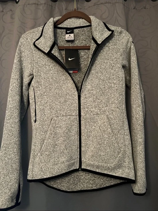 Nike Heather Gray Full‑Zip Bomber Jacket with Black Trim