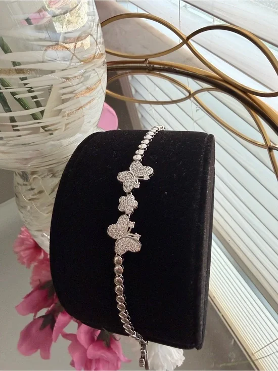 Sparkling Butterfly Cz  Bracelet - Silver tone