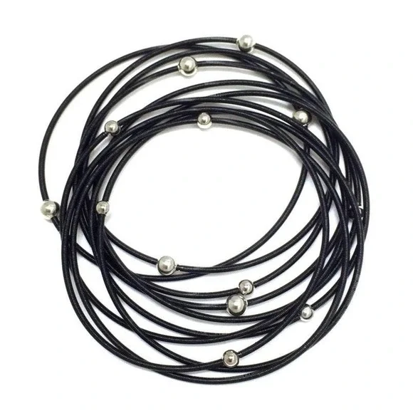 Piano Wire‎ Bracelet Black with silver beads