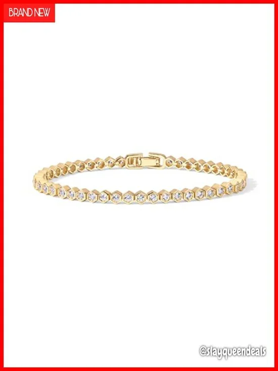 14K Gold Plated 2mm Cubic Zirconia Honeycomb Tennis Bracelet 6.5