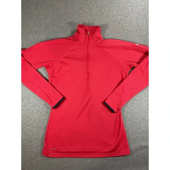 Nike Pro Dri-FIT Womens Half Zip Training Top Pink Red 604885-676 Size M 1655