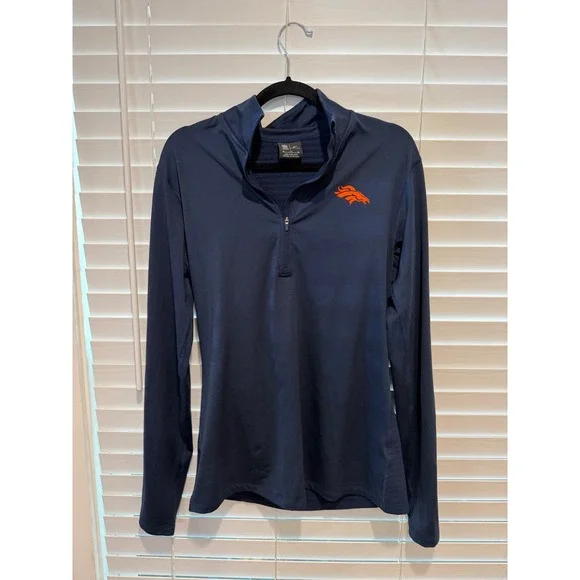 Nike NFL Denver Broncos Dri-FIT Quarter Zip Pullover Navy Blue Womens XL