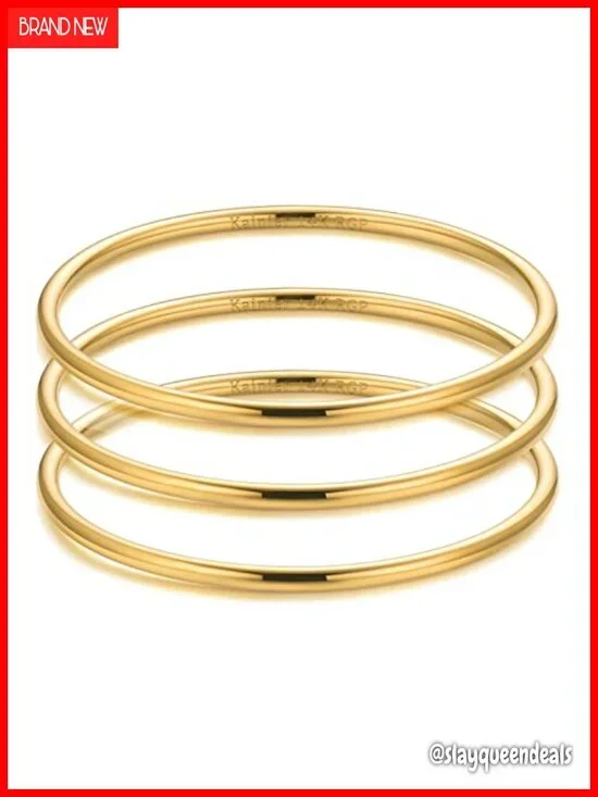 3mm 14K Gold Plated Stainless Steel Bangle Bracelet Women Stackable Thin Round